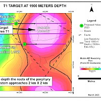Proposed drill hole plan locations - Resistivity 1900m depth